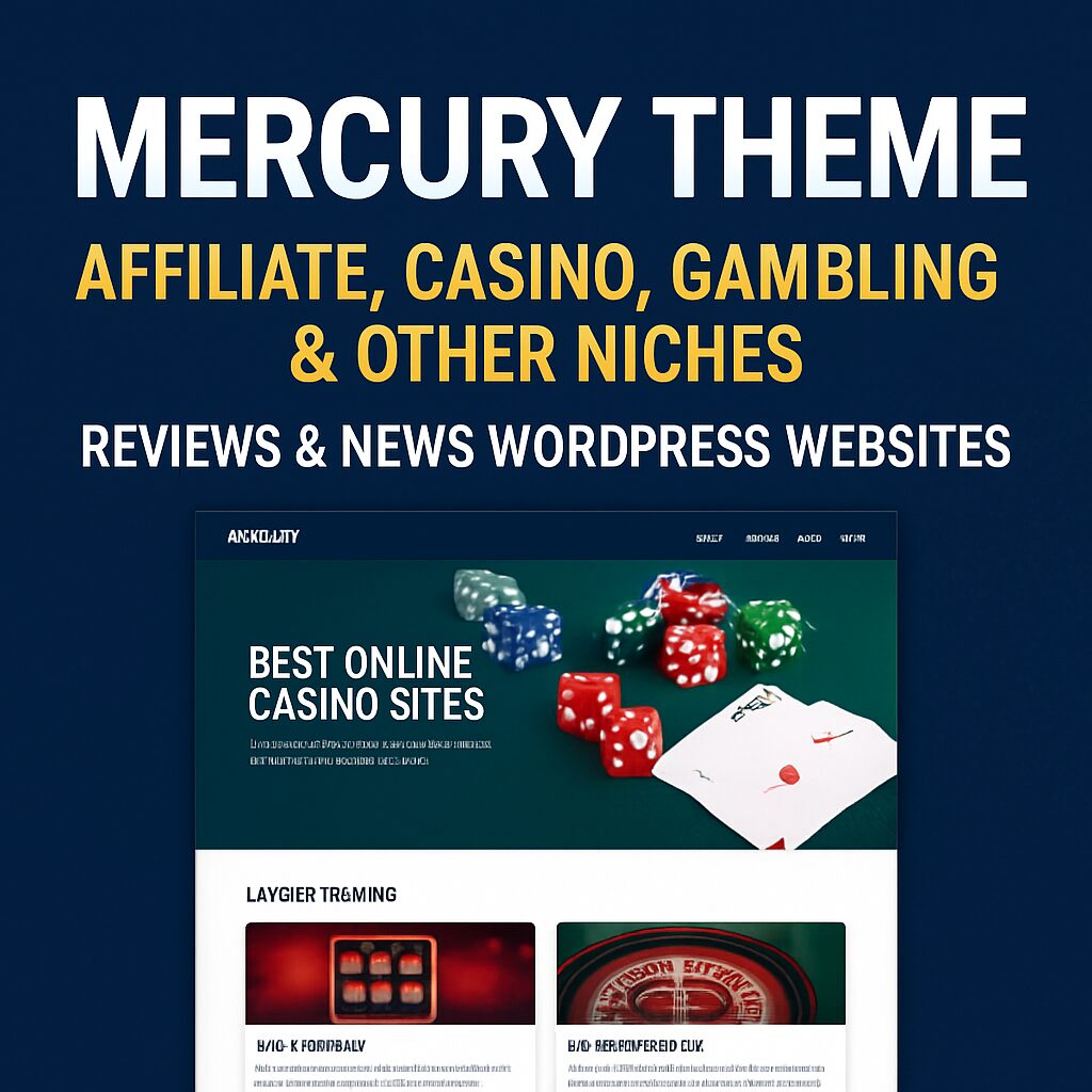 Mercury Theme GPL – Affiliate, Casino, Gambling & Other Niches. Reviews & News WordPress Websites