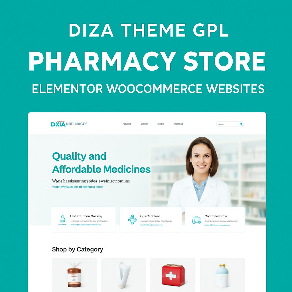 Diza Theme GPL – Pharmacy Store Elementor WooCommerce Websites